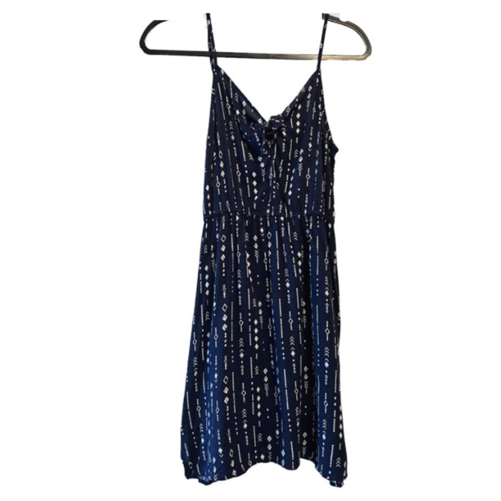 H&M Divided Navy Geo White Print Front Tie Dress